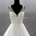 Sexy Illusion Lace V Neck Button Plus Size Sleeveless Skirt Long Train Wedding Dress